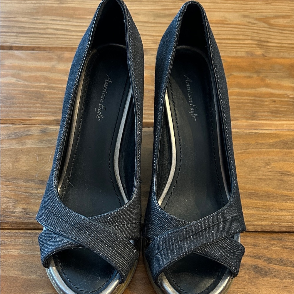 American Eagle Outfitters Women's Black Denim Heels Size 6.5